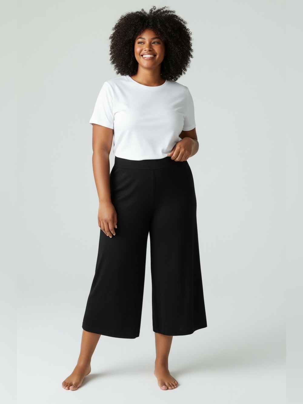 MarlaWynne (1X) Black Wide Leg Cropped Knit Pants Lighter Weight NWT